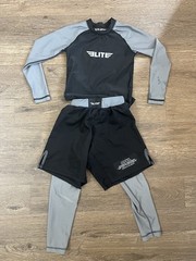 Kids No Gi Elite Sports Rashguard Shorts Spats Black And GrayBJJ Jiu Jitsu