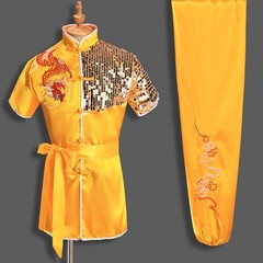 Silk Chinese Taichi Kung Fu Uniform Shaolin Wushu Suit Clothes Dragon Embroidery