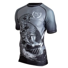 BJJ Rash Guard, Short Sleeve- Sabertooth (Black and White)