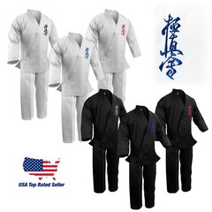 Kyokushin Karate 10 oz Uniform White Black Medium Weight Gi w Embroidery Logo