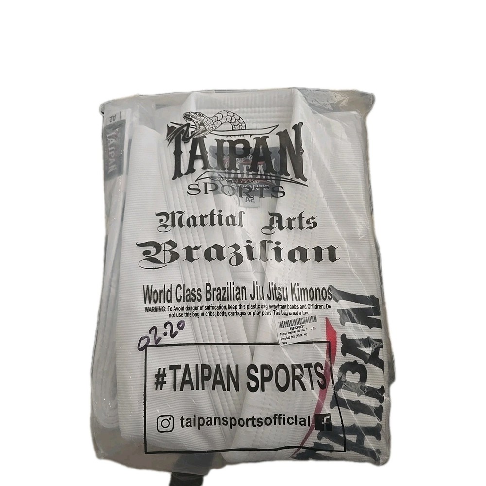 Taipan Sports Unisex Adult Brazilian Belted Jiu Jitsu Kimonos White Size A2 NEW