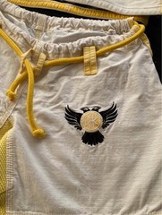 Raven Fightwear Women’s Size F2 White Yellow BJJ Gi with Thor VS Jörmungandr