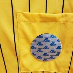 Score Soccer Shirt Adult Size S Yellow Black Striped Short Sleeve