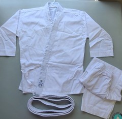 Martial Arts Gi Set Jacket & Pants w/ White Belt Kids Unisex White Size 0/130