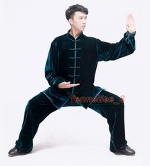 2PC Suit Men’s Velvet Coat Pants Tai Chi Thicken Comfort Classic Stand Collar SZ