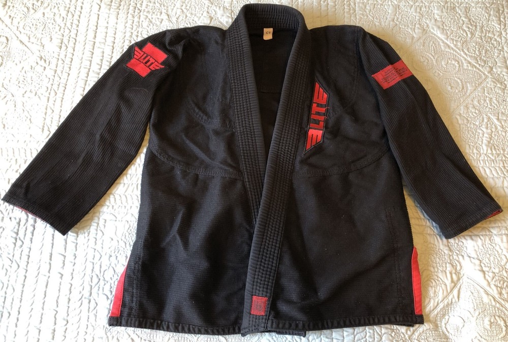ELITE Sports Kids BJJ Brazilian Jiujitsu Gi Uniform Top Black/Red – Youth Sz. C1