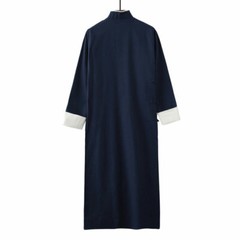 Men’s Chinese Robe Kungfu Taiji Long Coats Gown Casual Retro Outwear Cross Talk