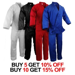 New Martial Arts Karate 7.5 oz Gi Uniform w/White Belt WH/BK/RED/BLUE, #0000~#10