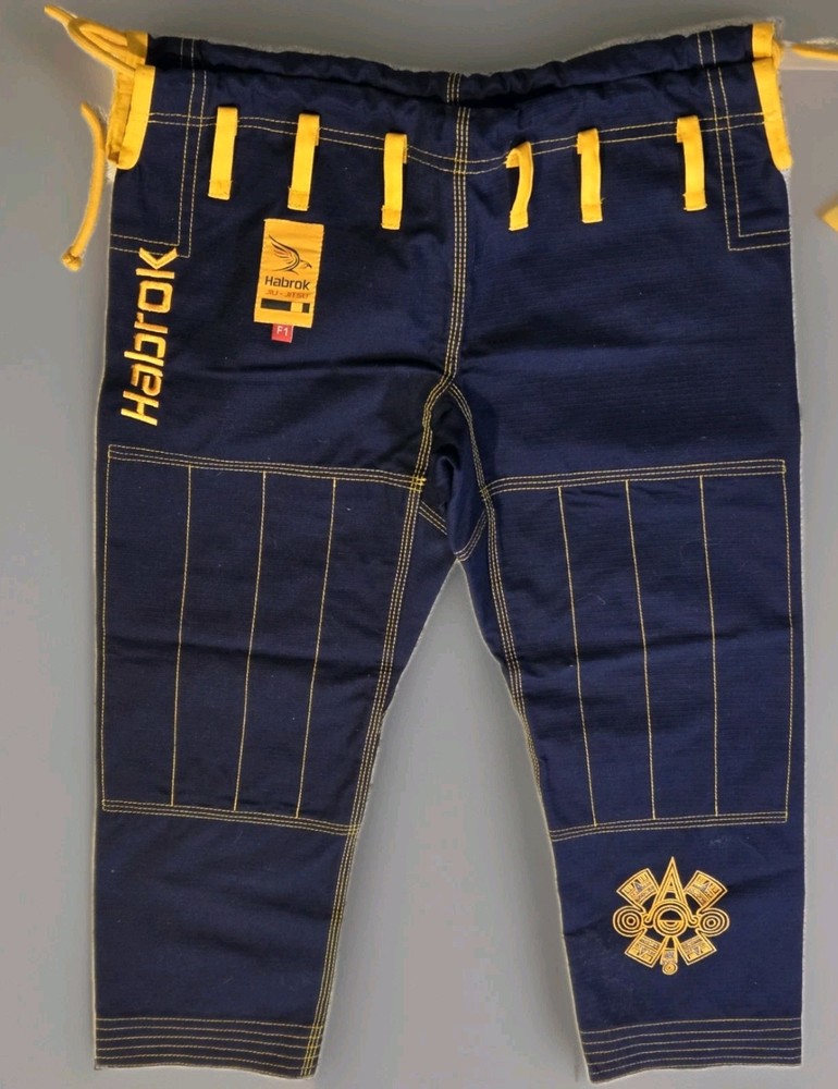 Habrok BJJ Gi Pants Navy Yellow Jiu Jitsu Training MMA Adult F1 Female Petite