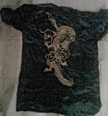 Black Satin Gi Kimona Serpent in gold martial arts 1 sz