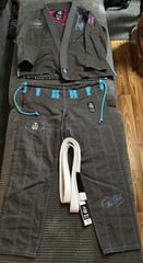 War Tribe Women’s BJJ Gi Size W2 Charcoal Grey Teal/Magenta with White Belt A2