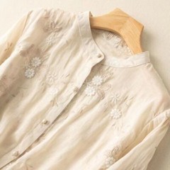 New Seven-quarter-sleeved Cotton and Linen Large-size Loose Shirt Shirt