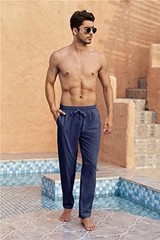 Mens Linen Pants Casual Loose Lightweight Drawstring Medium 01-navy Blue