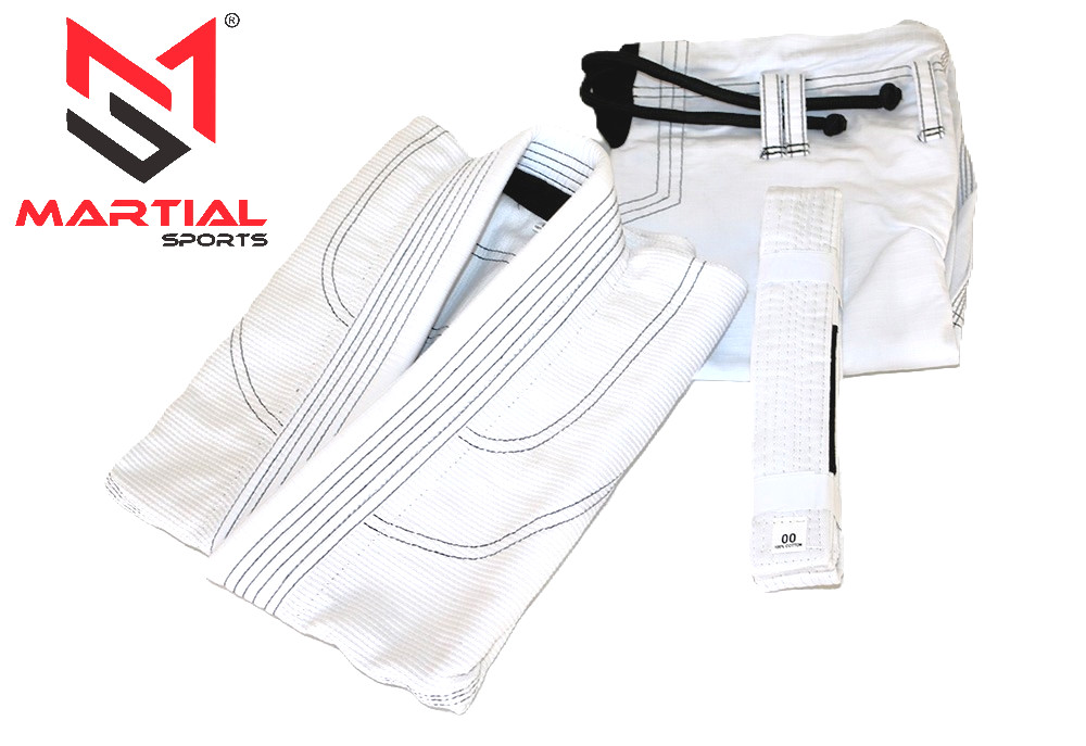 Martial Sports Premium Brazilian Jiu Jitsu Gi White/Blk Free Belt Free Shipping