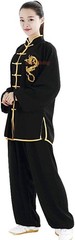 One Suit Unisex Cotton Silk Dragon Embroidery Long Sleeves Tai Chi Uniform Suit
