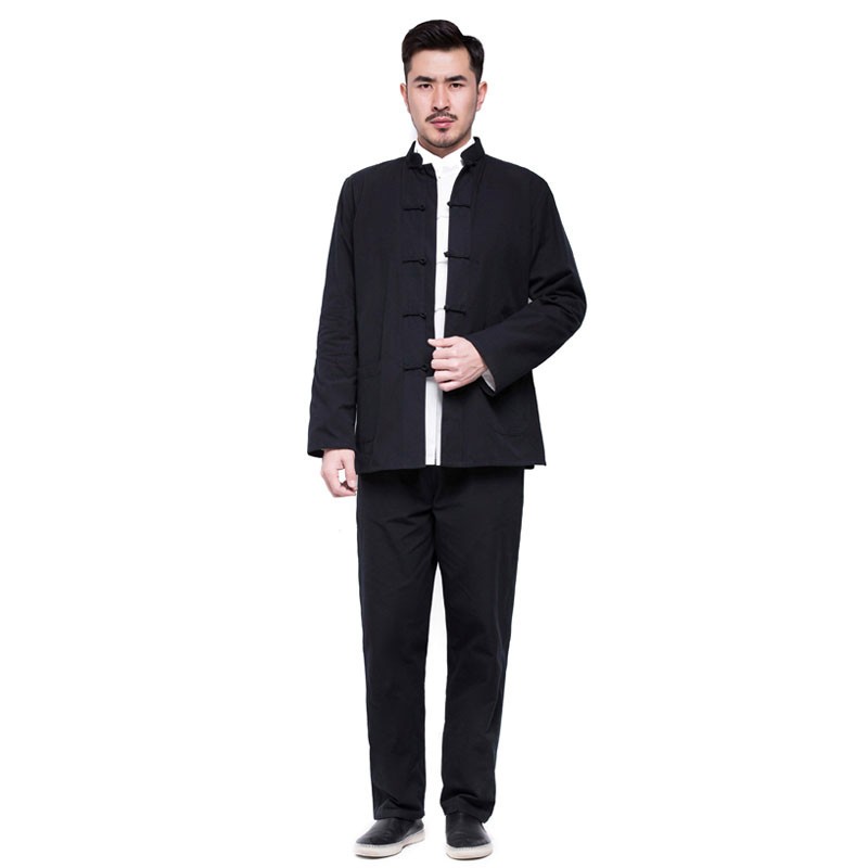 2PCS Mens Traditional Chinese Tang Suit Coat Pants Kung Fu Wingchun Uniform Hot