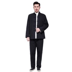 2PCS Mens Traditional Chinese Tang Suit Coat Pants Kung Fu Wingchun Uniform Hot