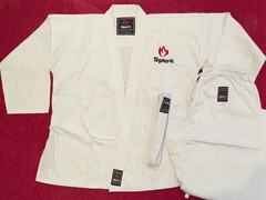 Karate Uniform Gi Set Adult Kids White Black Martial Arts Suit + Belt Uk Seller