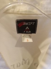 Swift Taekwondo Martial Arts White Top Only Rising Sun Patches Adult Size 3 USED