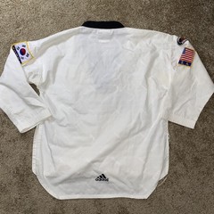 Adidas Taekwondo Dobok Top Mens Medium White Black Collar USA Korea AAU Patches