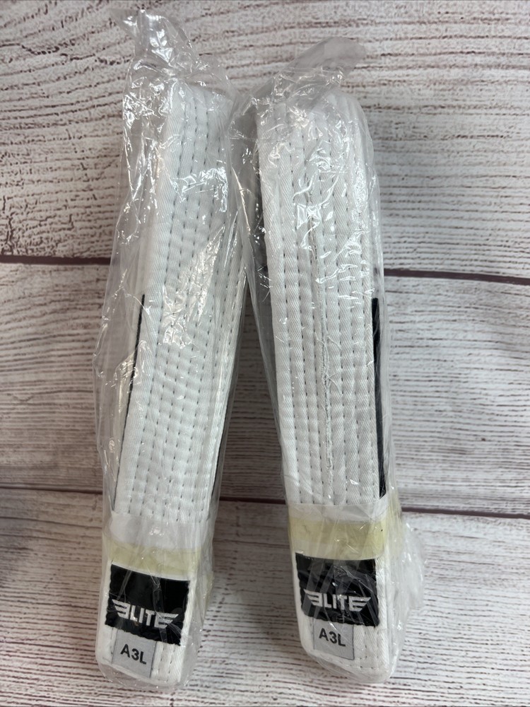 2 Elite Sports GI Belt BJJ Brazilian Jiu Jitsu Size A3L White Karate Belt New