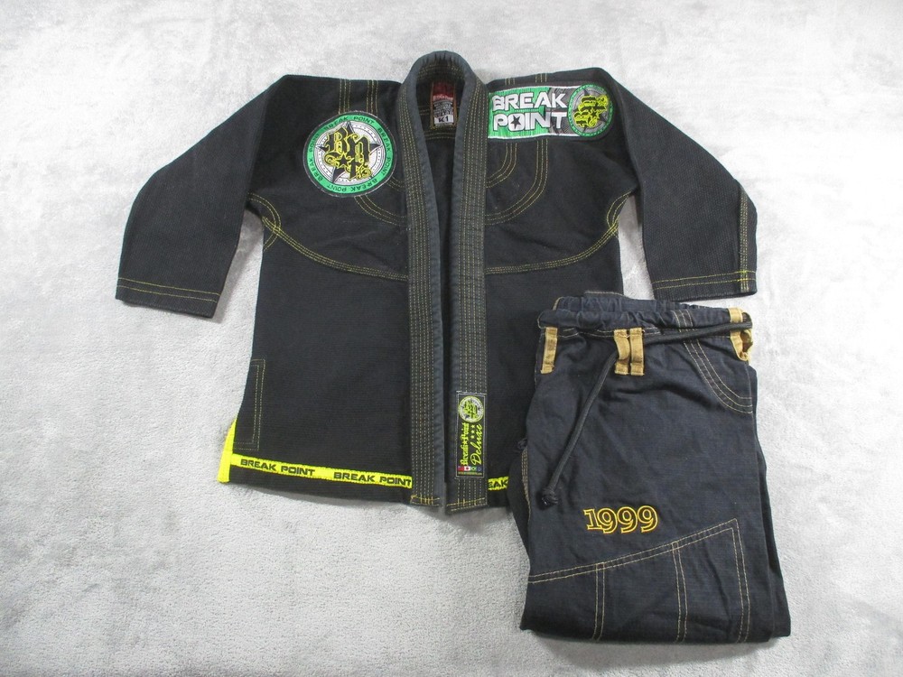 Break Point Deluxe Jiu-Jitsu Gi Set Boys Black Yellow Stitch Made In Pakistan