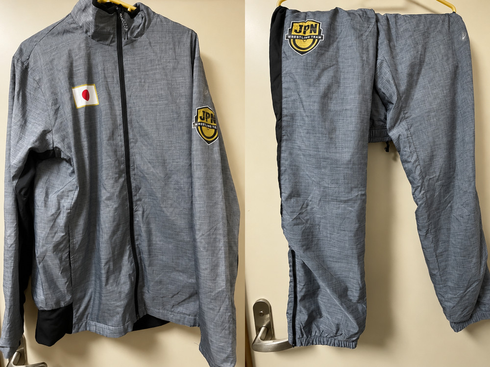 ASICS Japan Wrestling Team Tracksuit Jacket Pants Set 3XL Gray Training Suit JPN