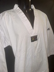White UC MERCED Bobcats Tan Keon Do Martial Arts ADIDAS Gi Shirt Size 3 170 Cm