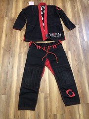 Global Martial Top And Pants Combo Mens Size A1 Black Jiu Jitsu Embroidery Adult