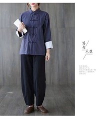 Chinese Cotton and Linen Shirt Jacket Women’s Large Size Yoga Top