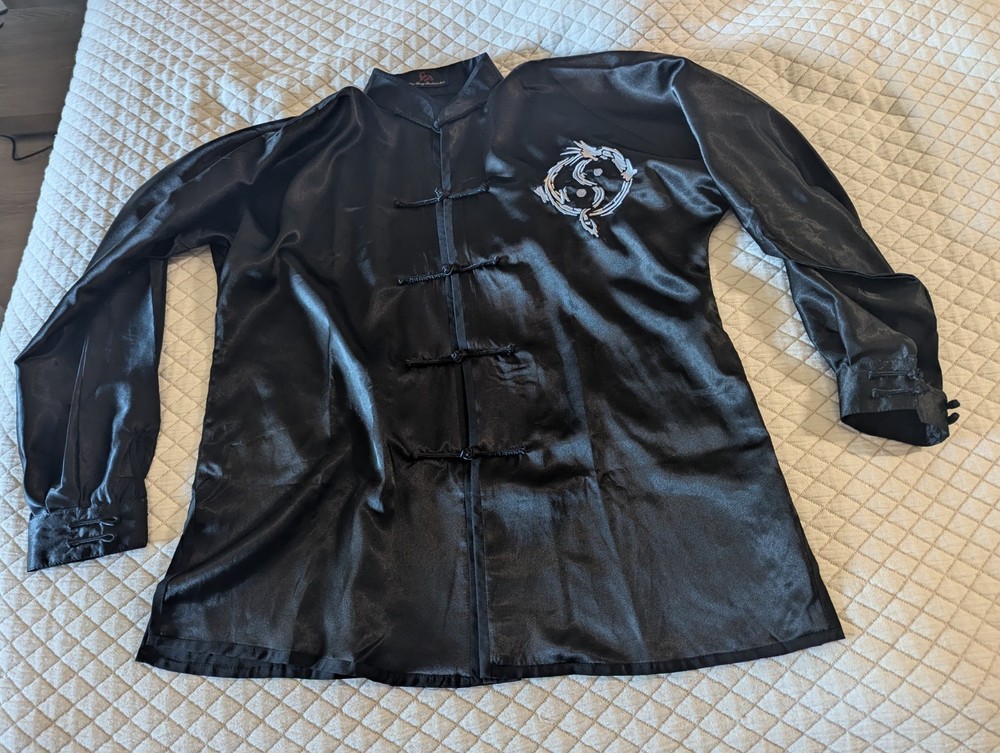 Satin Uniform, tai chi kung fu wing chun, top pants belt, black, long sleeve