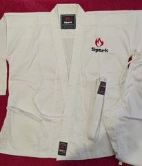 Karate Uniform Gi Set Adult Kids White Black Martial Arts Suit + Belt Uk Seller