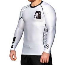 New Big Fuji MMA BJJ Jiu Jitsu LongSleeve Long Sleeve LS Rashguard Rash – White
