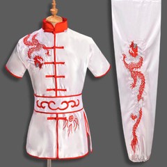 Silk Martial Arts Uniform Kung Fu Wushu Shaolin Suit Clothes Dragon Embroidery