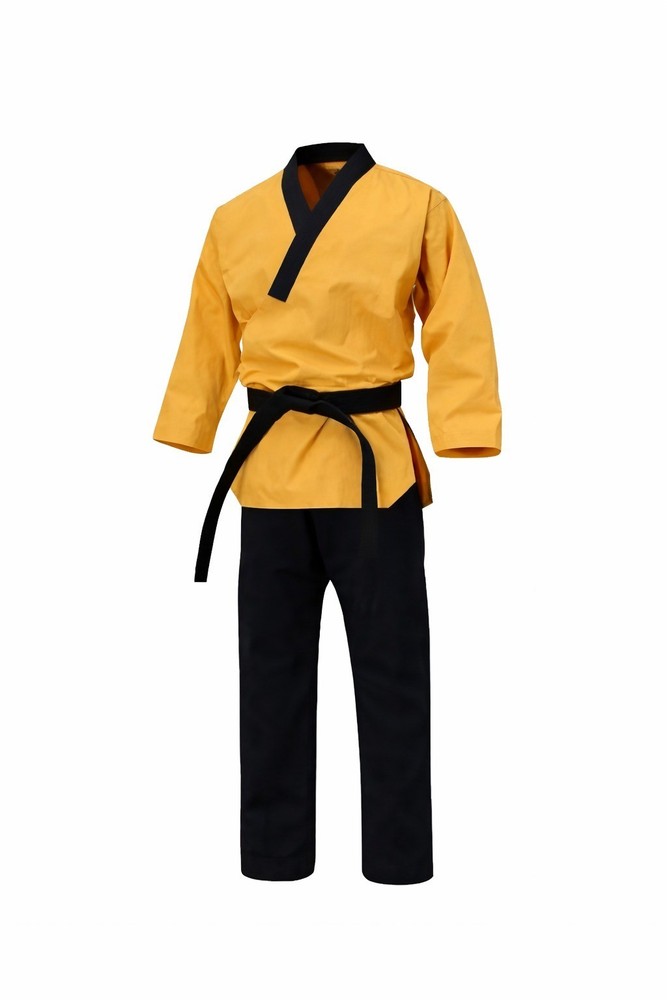 Professional Mustard Yellow Karate Gi with Black Pants & Belt – premium uniform.