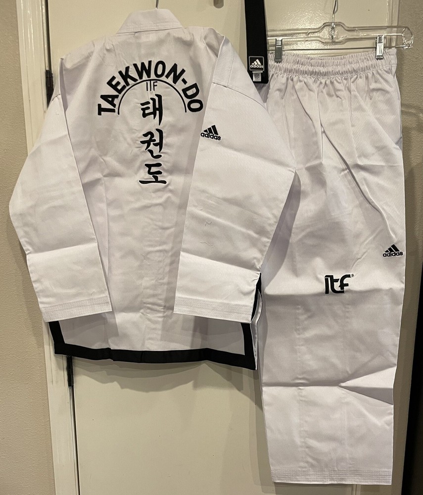 NWT Adidas Taekwondo ITF Black Belt Champion Uniform WH/BK adiTITF02 Sz 180