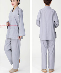 Men Women Shaolin Buddhist Monk Religion Suits Cotton Yoga breathable buckle Set