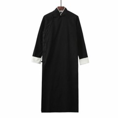 Men’s Chinese Robe Kungfu Taiji Long Coats Gown Casual Retro Outwear Cross Talk