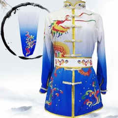 NEW Gradient Martial Arts Uniform Kung Fu Tai Chi Suit Dragon Embroidery Outfit