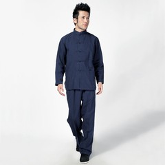 Mens 2 Piece Chinese Kung Fu Suit Shirts Pants Martial Arts Frog Button Top