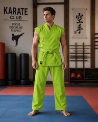 Lime Green Karate Uniform with Belt | Sleeveless Karate Gi for Kids & Adults