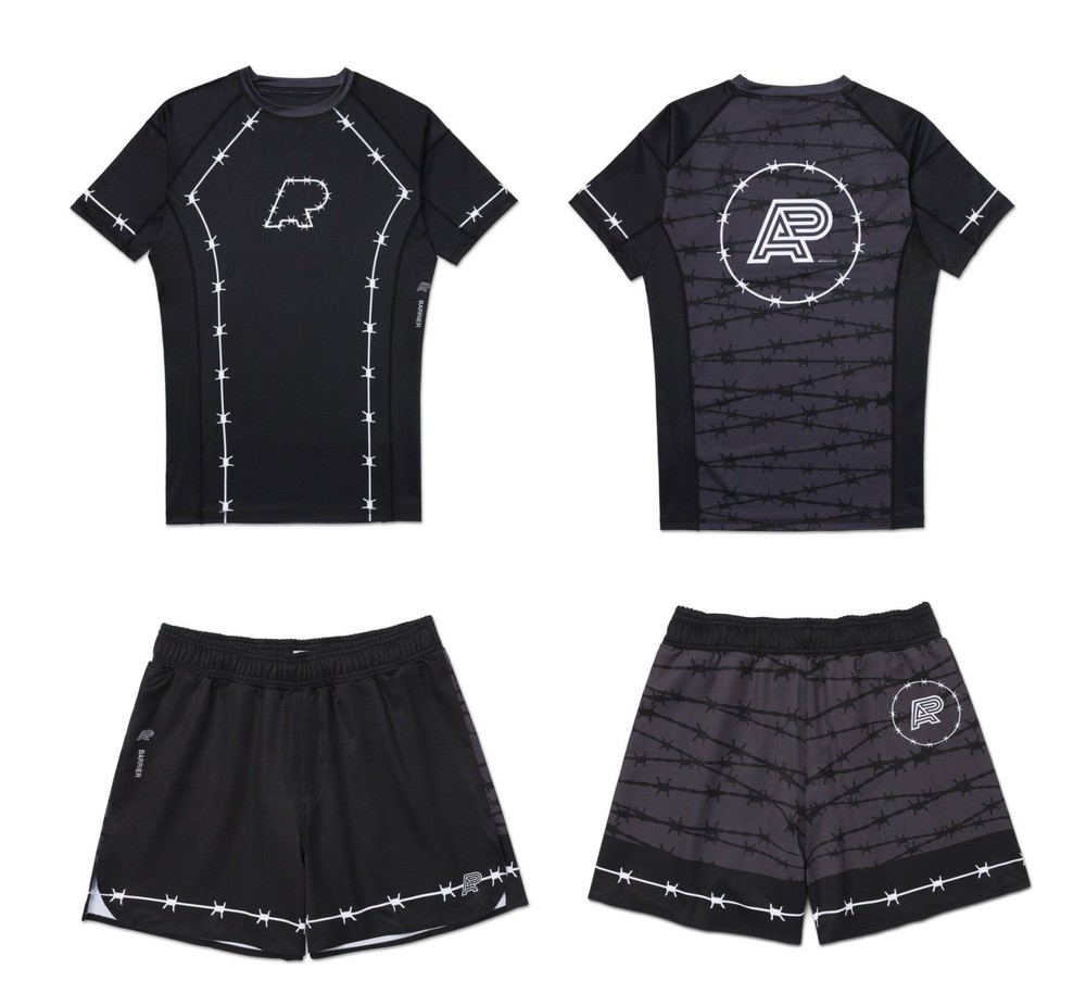 Barrier Albino And Preto Rash Guard SS & Short Set Kimono Bjj Compression MMA