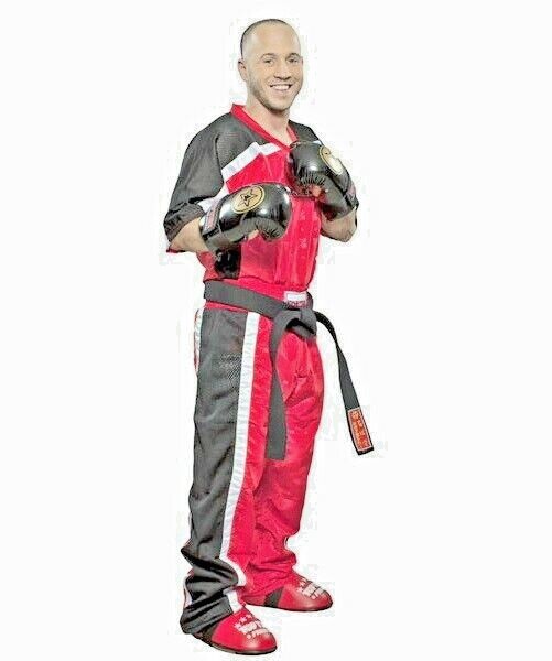 TOP TEN KICKBOXING ULTRALIGHT MESH 1605R RED BLACK outfit GI DOBAK Uniform IKF