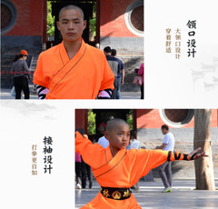 Durable Orange Shaolin Monk Uniform Kung fu Suit Tai chi Martial art Clothes Set