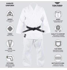 Tokyodo Karate Uniform Jacket, Pants & White Belt size 1 / 140 – kids ages 8-9