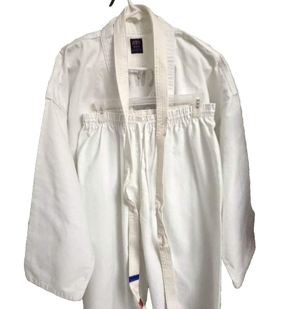 ATA Taekwondo FULL Uniform Set Size 6 White Heber Springs AR & Lot x4 Rank Belts