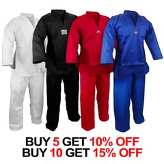 V-Neck Taekwondo 7.5 oz Gi Uniform w/White Belt WH/BK/RED/BLUE (#0000~#8) New