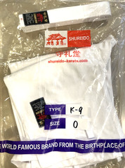 NEW, SHUREIDO KARATE GI, K -9 , MADE IN JAPAN OKINAWA, ORSTED DESIGNS ,SIZE 0