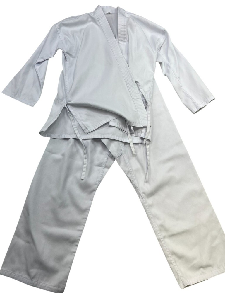 Unisex Karate Gi Wrap Jacket Pants Uniform Martial Arts Size 3 White