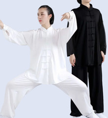 Men Women Milk Silk Chinese Tai Chi Suit Unisex Morning Exercise Kung Fu Uniform